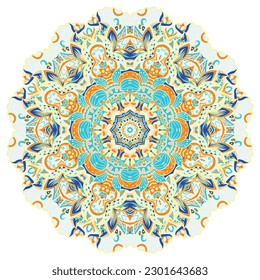 Mandala. Tracery wheel image. Mehndi design. Ethnic doodle art. Curved doodling picture. Vector
