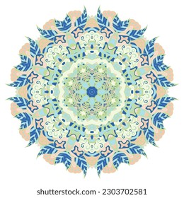 Mandala. Tracery wheel image. Mehndi design. Ethnic doodle art. Curved doodling picture. Vector