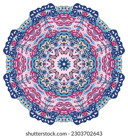 Mandala. Tracery wheel image. Mehndi design. Ethnic doodle art. Curved doodling picture. Vector