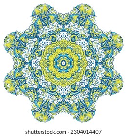 Mandala. Tracery wheel image. Mehndi design. Ethnic doodle art. Curved doodling picture. Vector