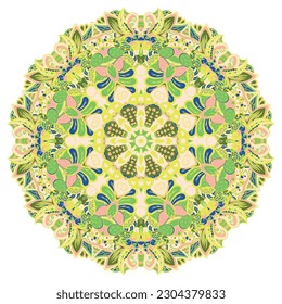 Mandala. Tracery wheel image. Mehndi design. Ethnic doodle art. Curved doodling picture. Vector