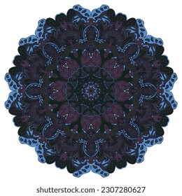 Mandala. Tracery wheel image. Mehndi design. Dark toxic colors. Ethnic doodle art. Curved doodling picture. Vector