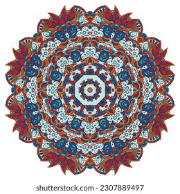 Mandala. Tracery wheel image. Mehndi design. Ethnic doodle art. Curved doodling picture. Vector