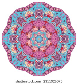 Mandala. Tracery wheel image. Mehndi design. Ethnic doodle art. Curved doodling picture. Vector
