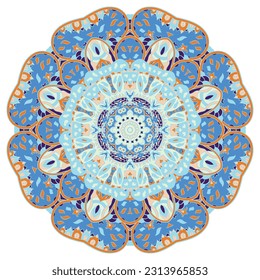 Mandala. Tracery wheel image. Mehndi design. Ethnic doodle art. Curved doodling picture. Vector