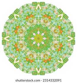 Mandala. Tracery wheel image. Mehndi design. Ethnic doodle art. Curved doodling picture. Vector
