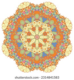 Mandala. Tracery wheel image. Mehndi design. Ethnic doodle art. Curved doodling picture. Vector