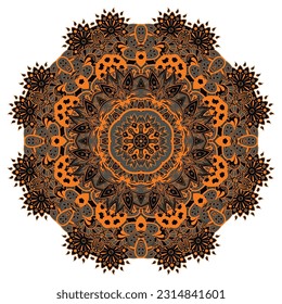 Mandala. Tracery wheel image. Mehndi design. Dark toxic colors. Ethnic doodle art. Curved doodling picture. Vector