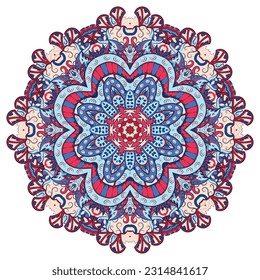 Mandala. Tracery wheel image. Mehndi design. Ethnic doodle art. Curved doodling picture. Vector