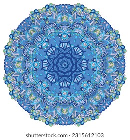 Mandala. Tracery wheel image. Mehndi design. Ethnic doodle art. Curved doodling picture. Vector