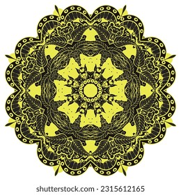 Mandala. Tracery wheel image. Mehndi design. Dark toxic colors. Ethnic doodle art. Curved doodling picture. Vector