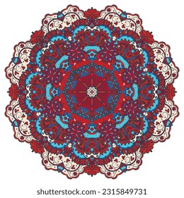 Mandala. Tracery wheel image. Mehndi design. Ethnic doodle art. Curved doodling picture. Vector