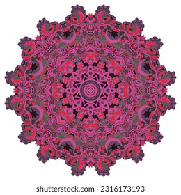 Mandala. Tracery wheel image. Mehndi design. Dark toxic colors. Ethnic doodle art. Curved doodling picture. Vector