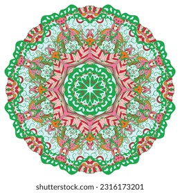 Mandala. Tracery wheel image. Mehndi design. Ethnic doodle art. Curved doodling picture. Vector