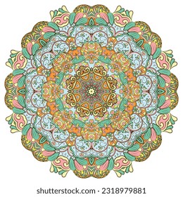 Mandala. Image de roue de trace. Design Mehndi. L'art du gribouillage ethnique. L'image du gribouillage courbe. Image vectorielle