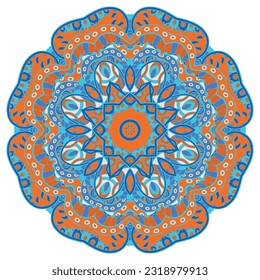Mandala. Tracery wheel image. Mehndi design. Ethnic doodle art. Curved doodling picture. Vector