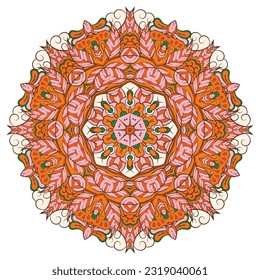 Mandala. Tracery wheel image. Mehndi design. Ethnic doodle art. Curved doodling picture. Vector