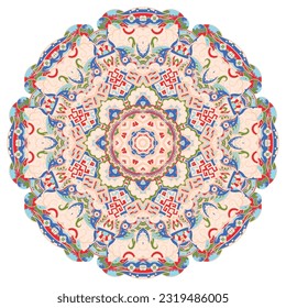 Mandala. Tracery wheel image. Mehndi design. Ethnic doodle art. Curved doodling picture. Vector