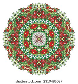 Mandala. Tracery wheel image. Mehndi design. Ethnic doodle art. Curved doodling picture. Vector