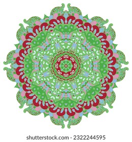 Mandala. Tracery wheel image. Mehndi design. Ethnic doodle art. Curved doodling picture. Vector