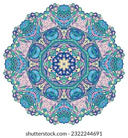 Mandala. Image de roue de trace. Design Mehndi. L'art du gribouillage ethnique. L'image du gribouillage courbe. Image vectorielle