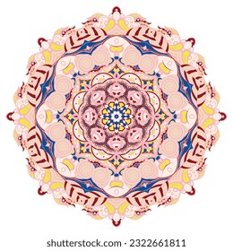 Mandala. Tracery wheel image. Mehndi design. Ethnic doodle art. Curved doodling picture. Vector