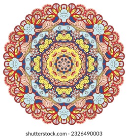 Mandala. Tracery wheel image. Mehndi design. Ethnic doodle art. Curved doodling picture. Vector