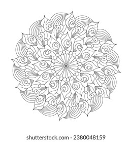 Página de libro de colores Mandala Tranquil para libros de kdp interiores. Pétalos Pacíficos, Habilidad para Relajarse, Experiencias Cerebrales, Armonía, Retratos Pacíficos, Diseño Mandala de Belleza Floreciente.