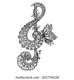 Mandala Treble clef for printing on product,engraving,paper cut,laser cut or adult coloring page. Vector illustration.