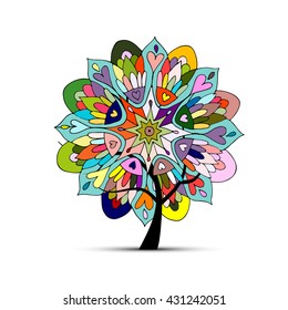 Mandala tree, floral sketch for your design