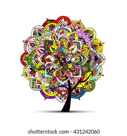 Mandala tree, floral sketch for your design