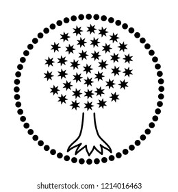 Mandala. The tree of life of stars. Black and white drawing. Symbolic graphics. Spiritual symbol. Vector picture.