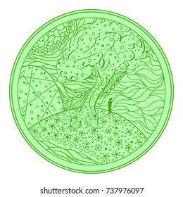 Mandala. Tree. Line background. Hand drawn lines. Texture. Abstract pattern. Doodle for design. Design for spiritual relaxation for adults. Print for polygraphy, posters, t-shirts and textiles