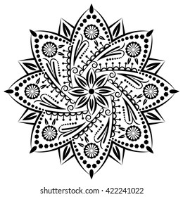 Mandala, tribal background with a medallion. Pattern with abstract vintage art flower for Tibetan yoga. Bohemian decorative element, indian henna design, vector retro circle ornament