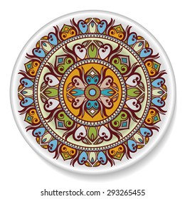 Mandala, tribal ethnic ornament on the plate, vector islamic arabic indian pattern.