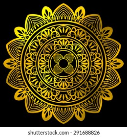 Mandala, tribal ethnic ornament, vector islamic arabic indian pattern. Gold and black.
