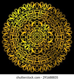 Mandala, tribal ethnic ornament, vector islamic arabic indian pattern. Gold and black.