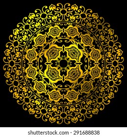 Mandala, tribal ethnic ornament, vector islamic arabic indian pattern. Gold and black.