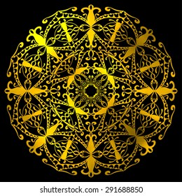 Mandala, tribal ethnic ornament, vector islamic arabic indian pattern. Gold and black.