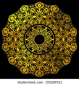 Mandala, tribal ethnic ornament, vector islamic arabic indian pattern. Gold and black.