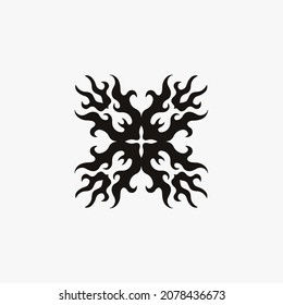 Mandala Tribal Flame Symbol Logo on White Background. Stencil Decal Tattoo Design. Flat Vector Illustration.