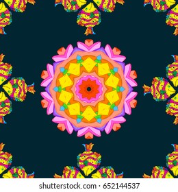 Mandala, tribal vintage sketch with a medallion on background. Pattern with abstract art flower for Tibetan yoga. Bohemian decorative element, indian henna design, vector retro circle ornament.