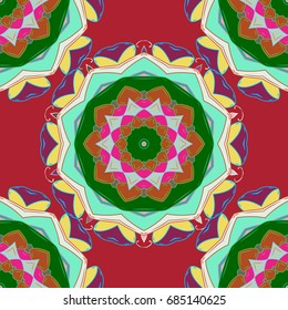 Mandala, tribal vintage sketch with a medallion on red background. Pattern with abstract art flower for Tibetan yoga. Bohemian decorative element, indian henna design, vector retro circle ornament.