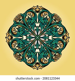 Mandala Tropical Ornaments Classic Vector ilustraciones para su trabajo Logo, camiseta de mercadería de mascota, pegatinas y diseños de etiquetas, afiche, tarjetas de felicitación compañía comercial o marcas.