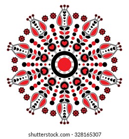 Mandala with tulips and hearts.
