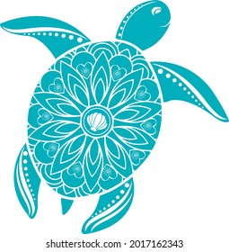 Mandala turtle svg vector Illustration isolated on white background. Mandala sea turtle silhouette cut file. Sea animal svg. Concept undersea world illustration svg