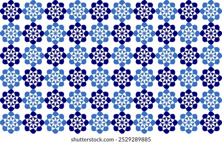 mandala dois tons de flores cinza azul repete o padrão na cor branca, ilustração de imagem completa, design para impressão de tecido, impressão, tabuleiro de xadrez, cadeia de xadrez
