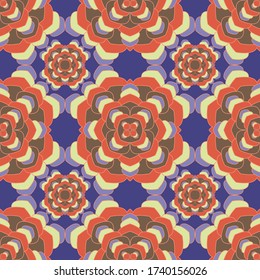 Un patrón único y sin fisuras de Mandala. Diseño vectorial floral japonés. Ornamento abstracto de azulejos de mandala floral. Impresión de la moda floral étnica. Infinito emparejamiento de medallones sin fisuras.