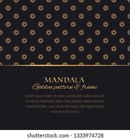 Mandala universal constructor set. Golden vector seamless pattern, border element and design background template for postcards, banners and decor