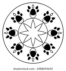 mandala using animal footprints and tracks design for coloring book. mandala line art vector illustration for Mehndi, tattoo, yoga logo, pattern design
